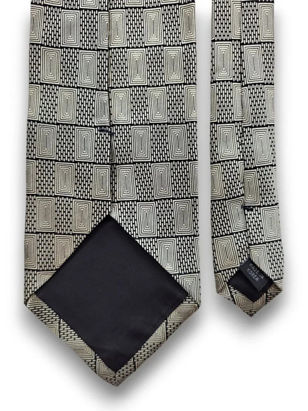 Vintage D'Amante Champagne Beige & Black Silk Tie